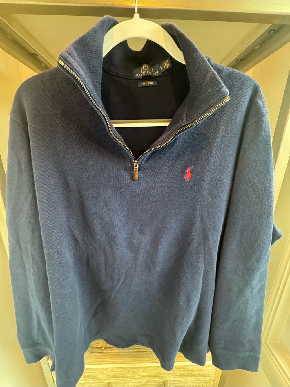 Ralph Lauren Navy Quarter-Zip Sweater with Red Pony